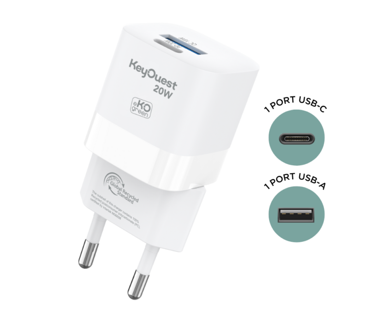 Chargeur Secteur 2 ports USB/USB-C eKOgreen