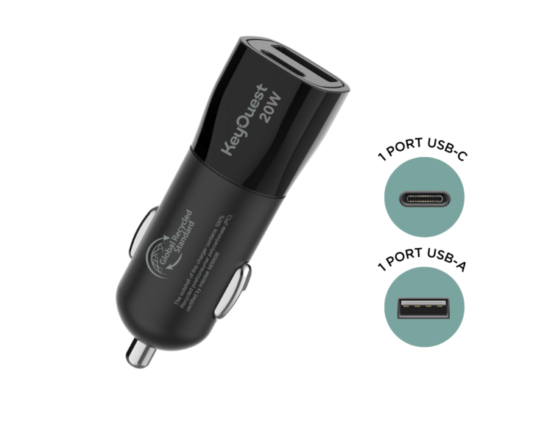 Chargeur voiture 2 ports USB/USB-C eKOgreen